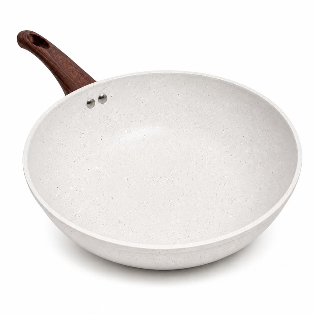 Frigideira Revestida Nanocerâmico 28cm - Creme, Panela Wok, Antiaderente, Frigideira Não Gruda