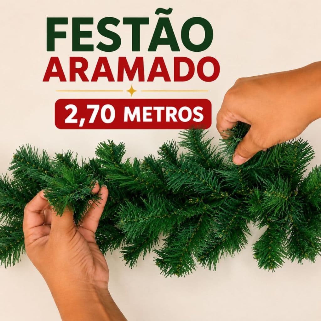Festão Aramado de Natal Verde 2,7 Metros Fio de Pinheiro Artificial Decoração Guirlanda Corrimão Lareira Árvore