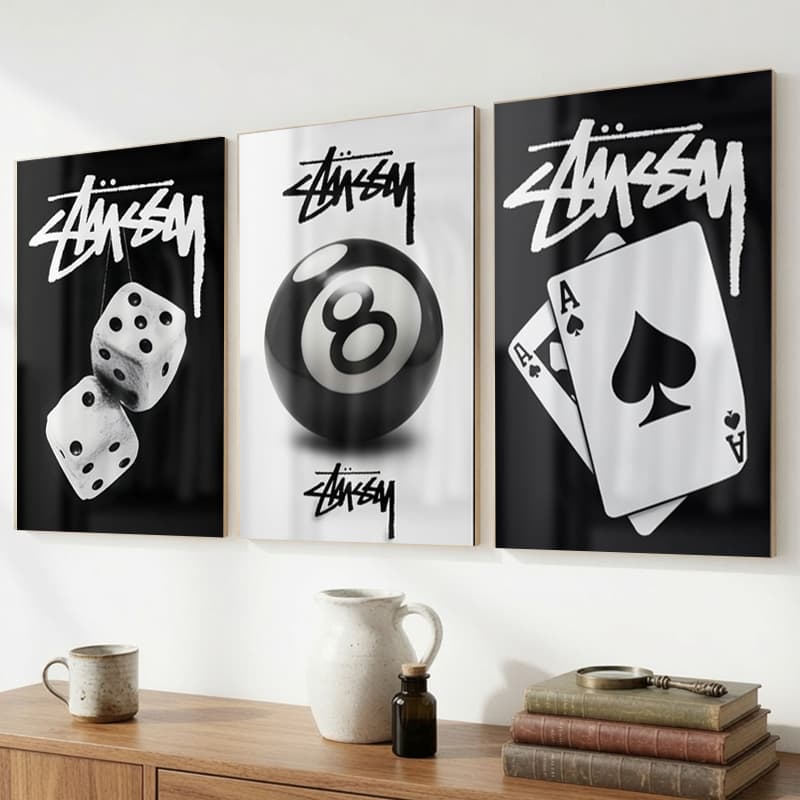 Kit 03 Quadros Jogos Preto e Branco, Poker, Cartas, quadro presente
