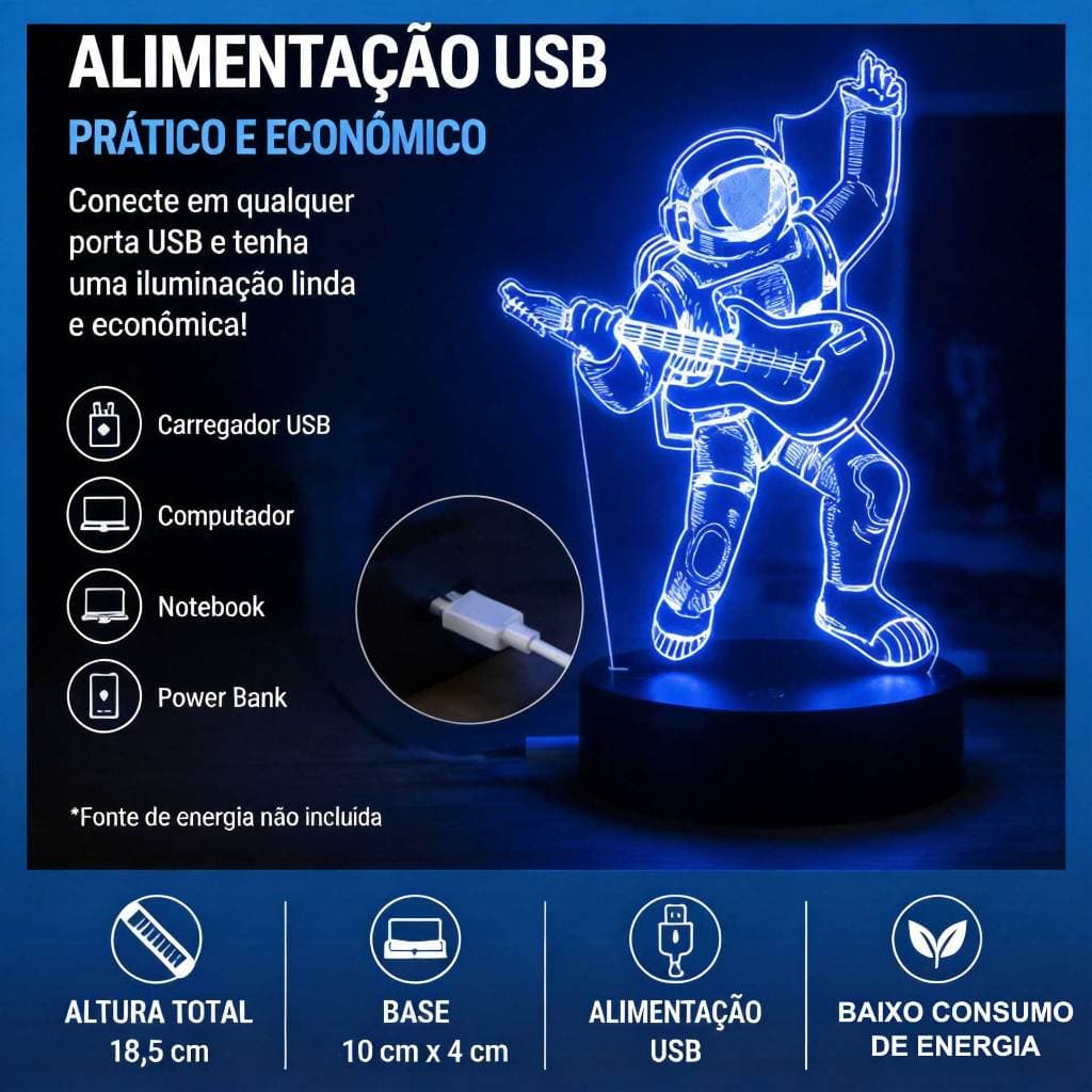 Luminária 3D LED USB com Ilusão Óptica Abajur Decorativo Acrílico Luz Noturna para Quarto Sala Escritório Presente Criat