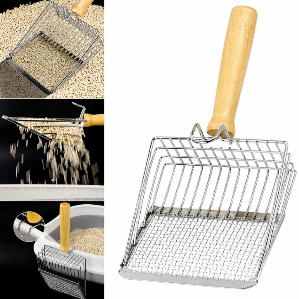 Pá Coletora de Areia para Gatos em Aço Inox com Filtro Duplo e Limpeza Eficiente LR-0379
