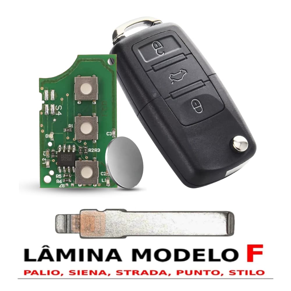Chave Canivete Fiat Positron Palio Uno 3 Botões 433MHz