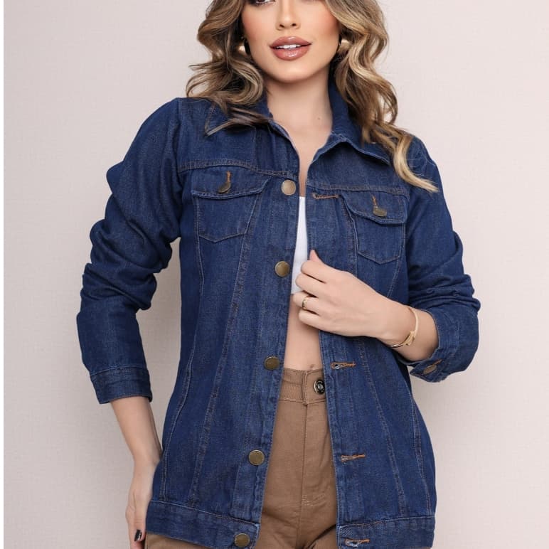 max jaqueta jeans manga longa \ Lançamento 2024 com barra moda feminina