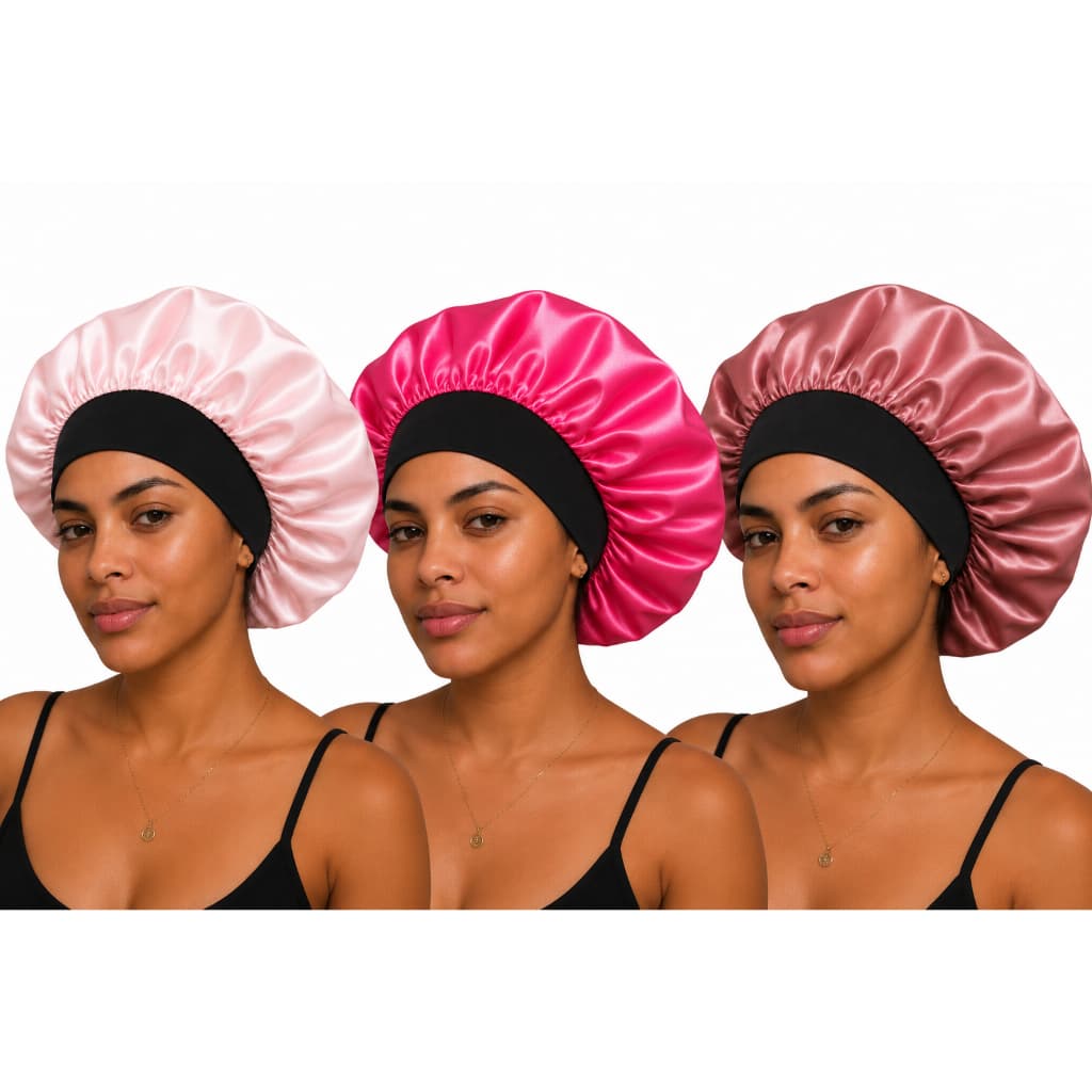 KIT Touca de Cetim Premium Dupla Face com Faixa Preta – Anti Frizz | Ajustável | Proteção para Todos os Tipos de Cabelo