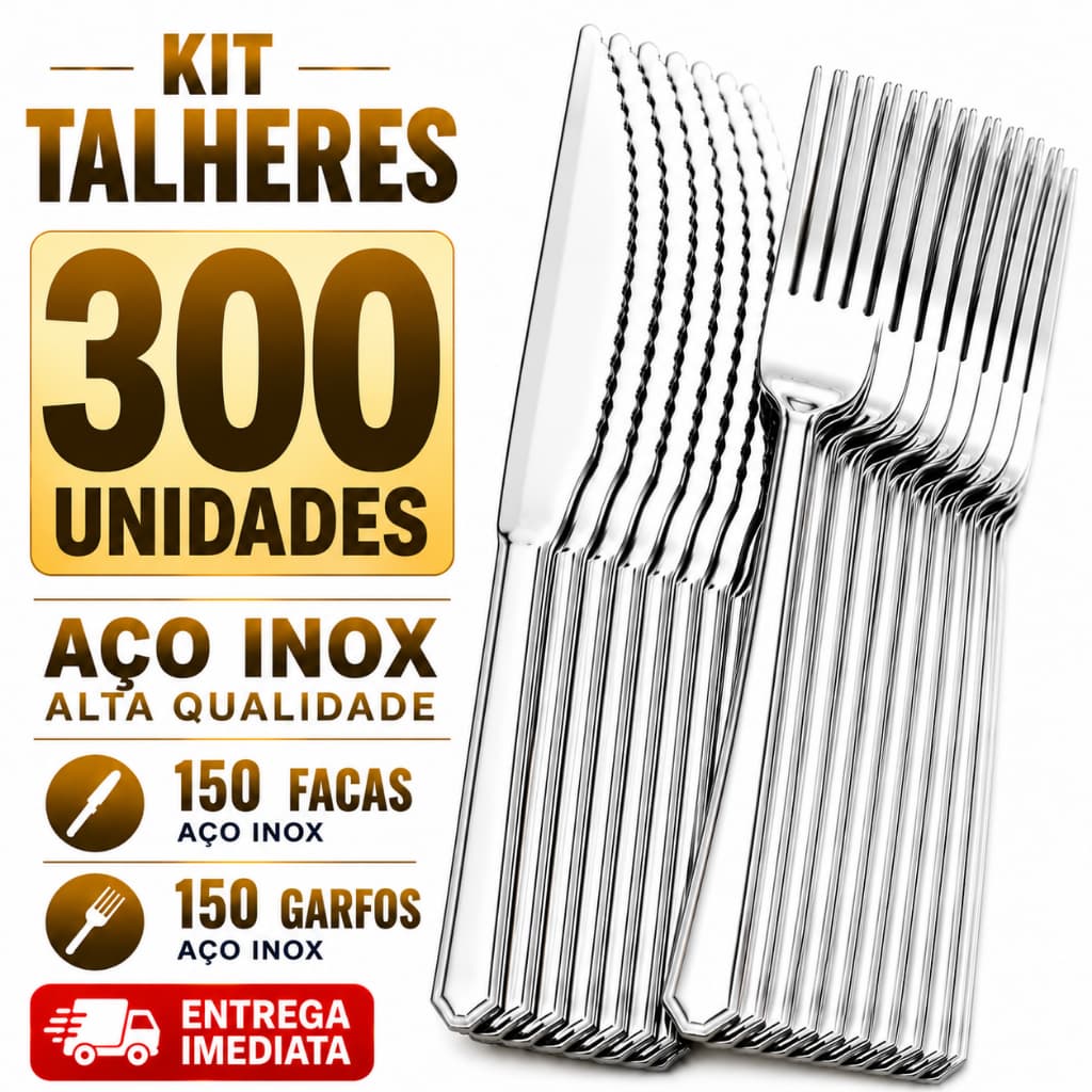 Kit Talheres Inox 300 Unidade 150 Garfo 150 Faca Cozinha Faqueiro Restaurante Buffet Resistente Garfos Facas Talheres