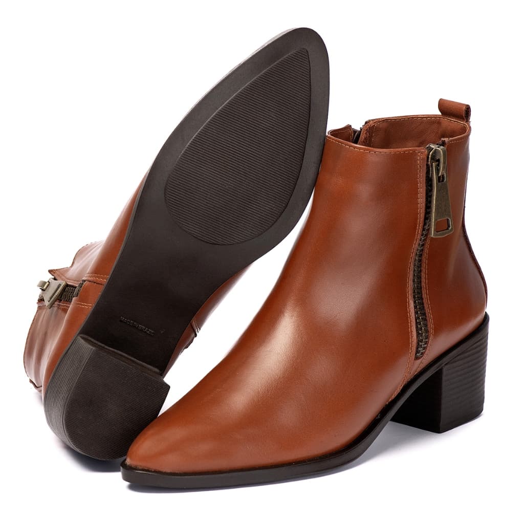 Bota Feminina Cano Curto Salto Bloco Preta E Caramelo