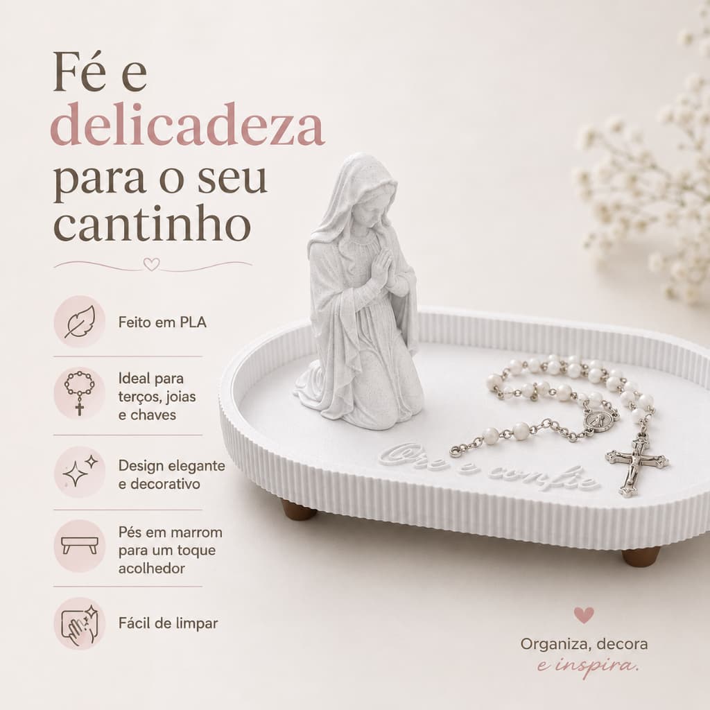 Bandeja Porta Terço | Cantinho de Oração com Santa | Ore e Confie