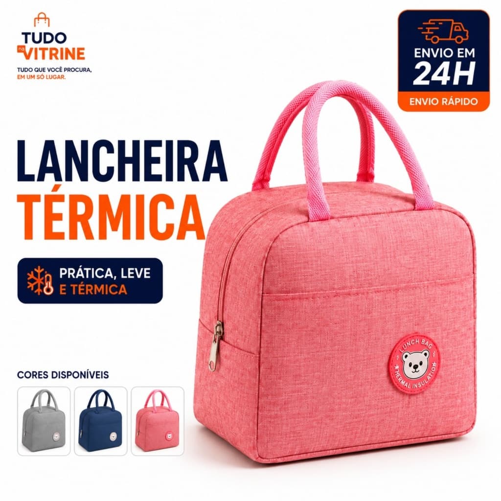 Lancheira Térmica Bolsa Marmita Impermeável com Zíper Alça Reforçada Conserva Alimentos Cores Sortidas