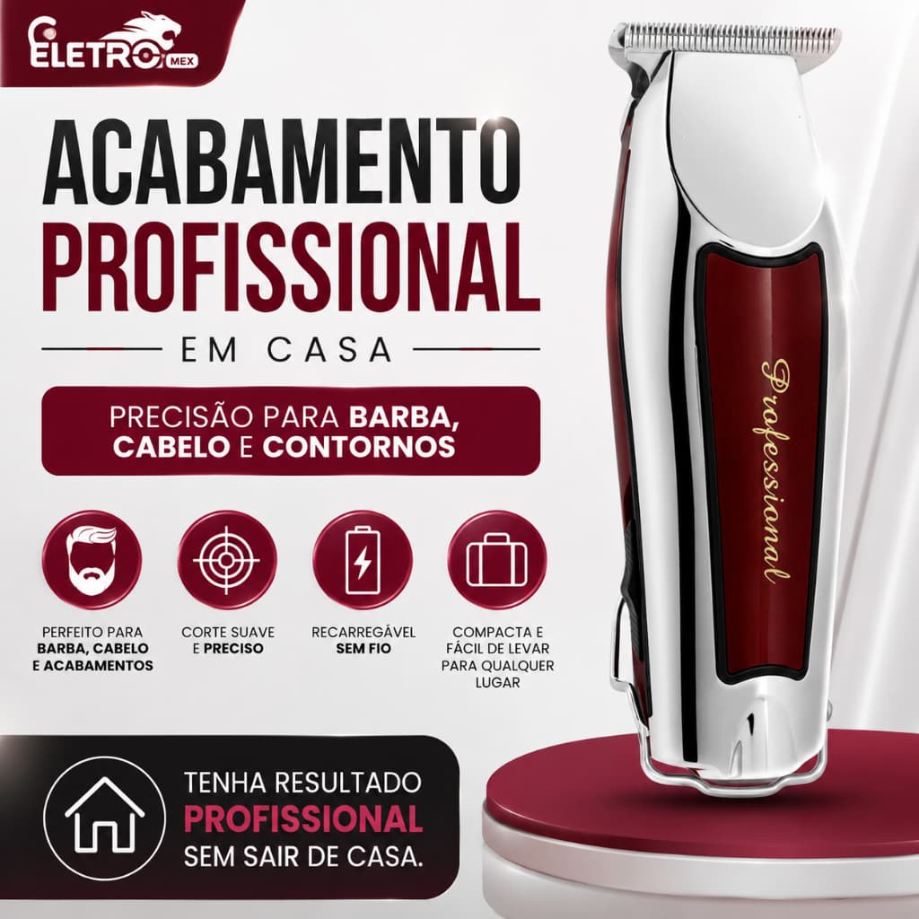 Máquina de Cortar Cabelo e Barba Recarregável Sem Fio Aparador de Pelos Profissional Display Digital Bivolt
