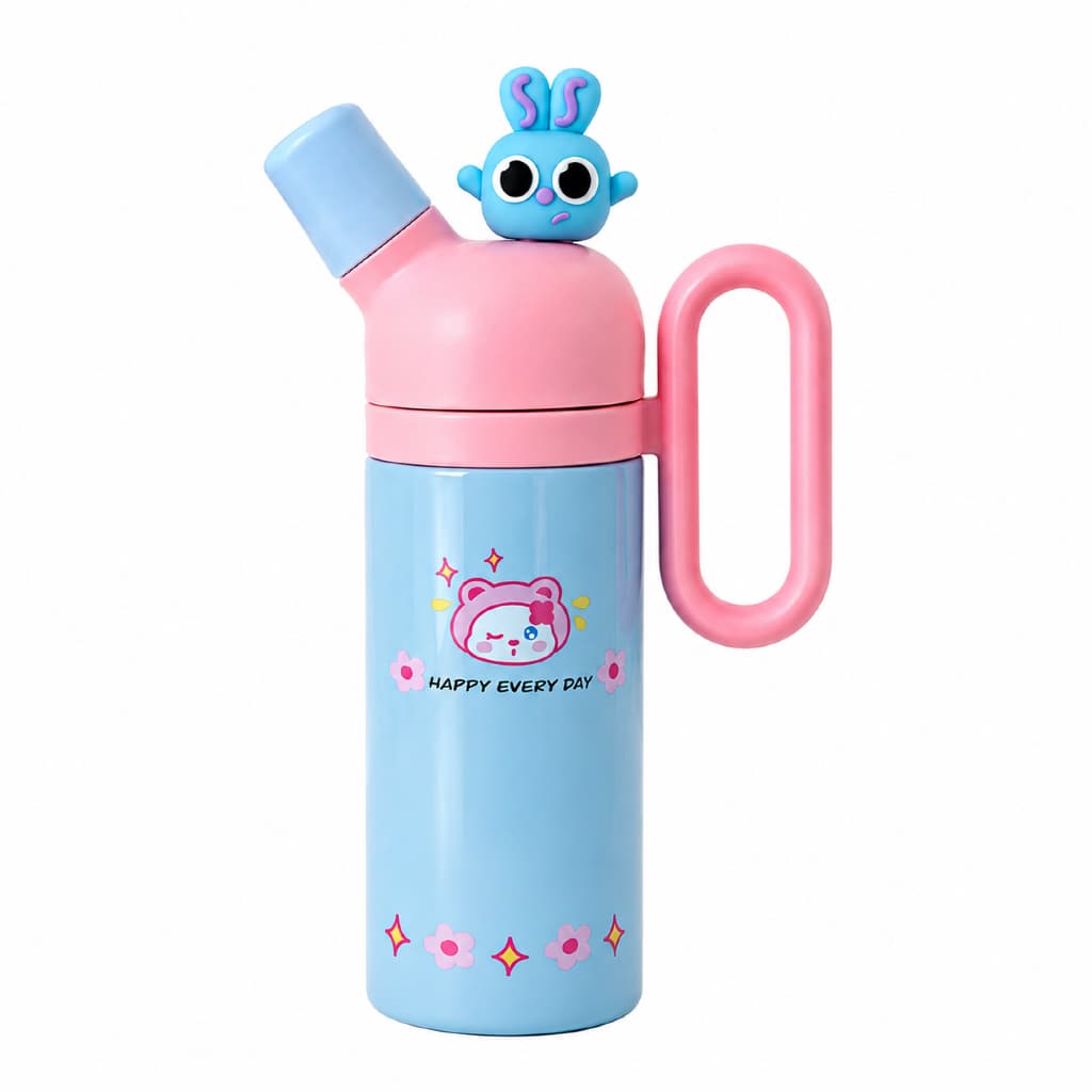 Garrafa Térmica de Água Infantil 800 ML Com Canudo de Aço Inox Garrafinha Para Criança Escola