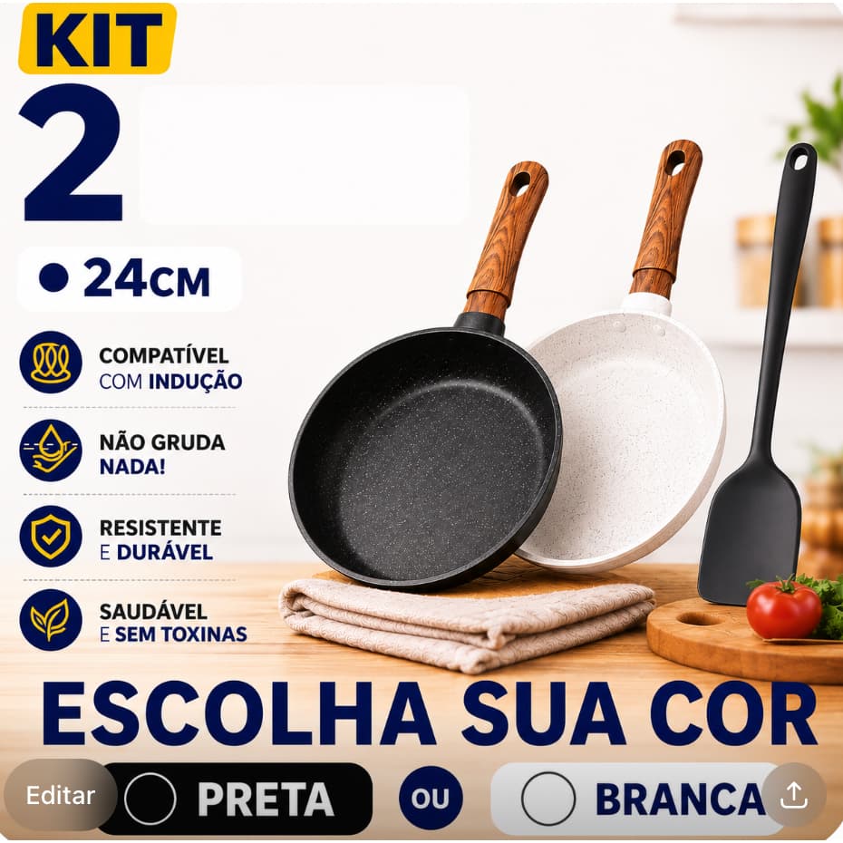 Frigideiras Antiaderente Indução Cerâmica 24cm branca ou Preta Não Precisa de Óleo