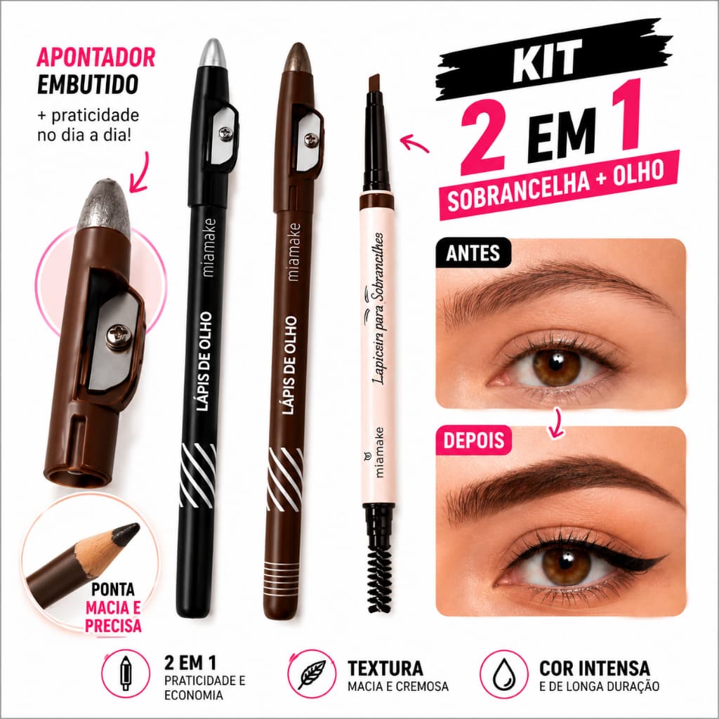 Kit Lápis Olho Preto e Marrom Sobrancelha / À Prova D’Água Longa Duração Não Borra / Delineador