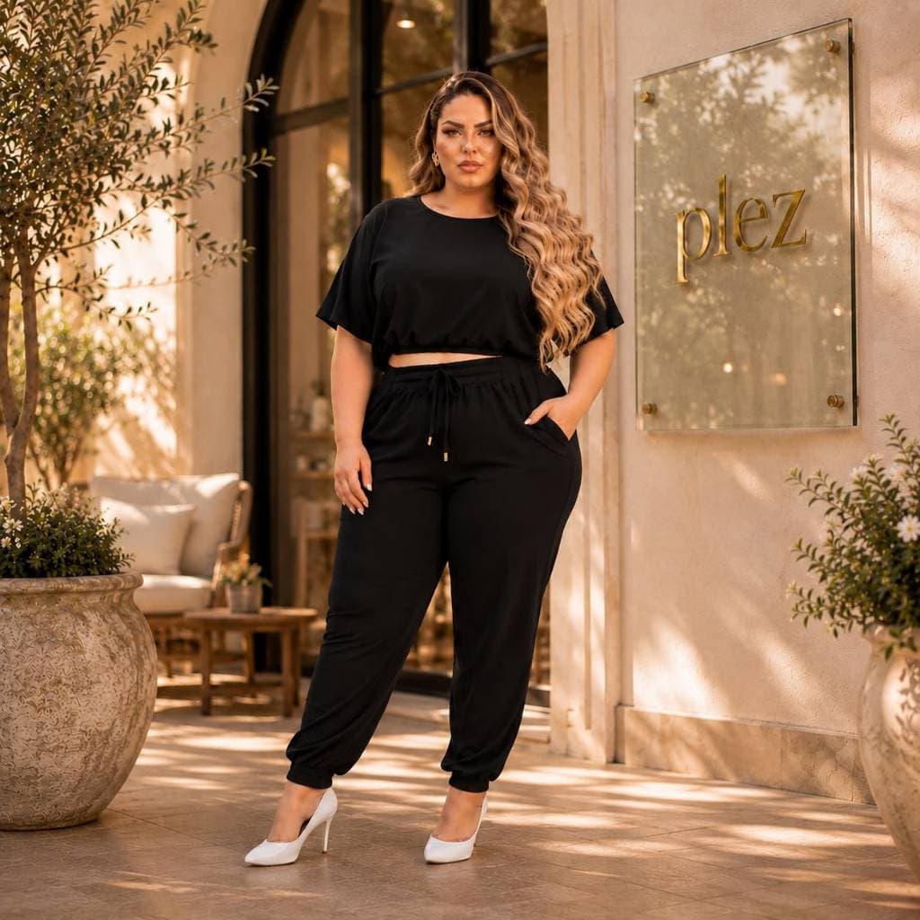 Conjunto de calça FORRADA jogger, blusa com manga casual para trabalho eventos confortável Moderno A