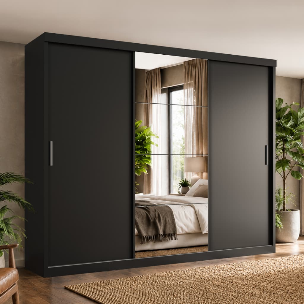 Guarda Roupa Casal Tonielque Paris 3 Portas de Correr  2 Gavetas com Espelho