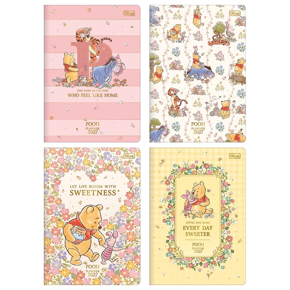 Agenda Planner Mensal Grampeado 2026 Tilibra Pooh 17,8x25,4cm