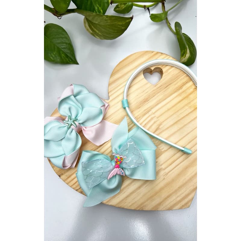 Kit 2 Laços com tiara Infantil Verde Menta e Rosa | Tiara adaptável / menina / acessório infantil