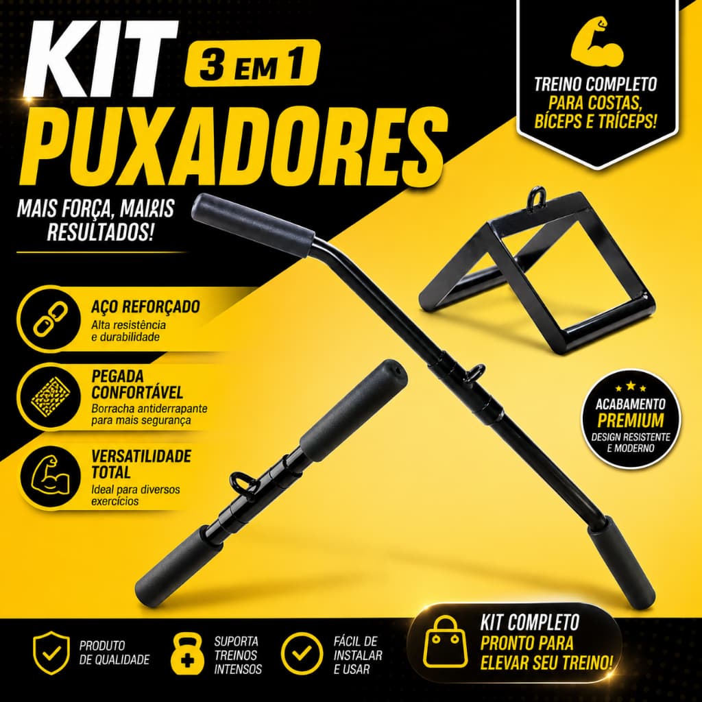Kit Barra Puxador Costas 1,20 E Triangulo E Triceps Reto