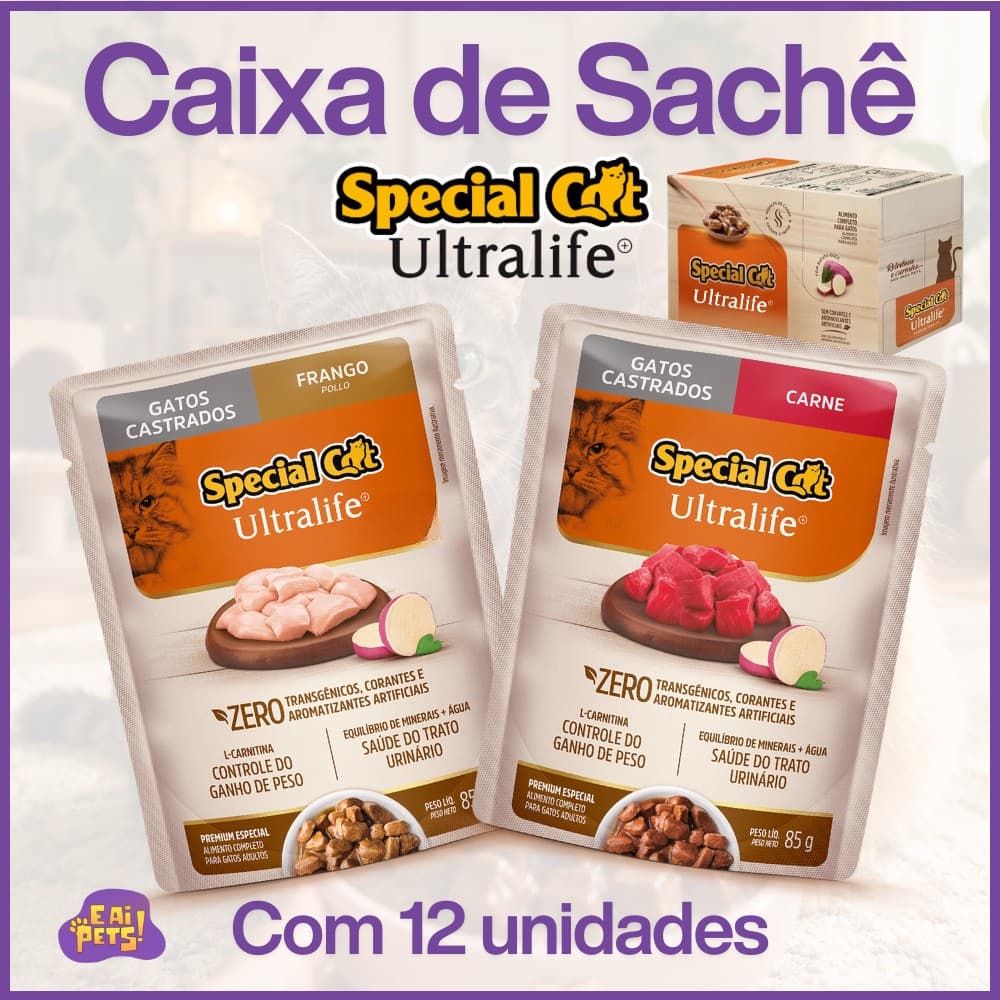 2 Caixas Sache Special Cat Ultralife Ração úmida para Gatos Castrados 24Unidades