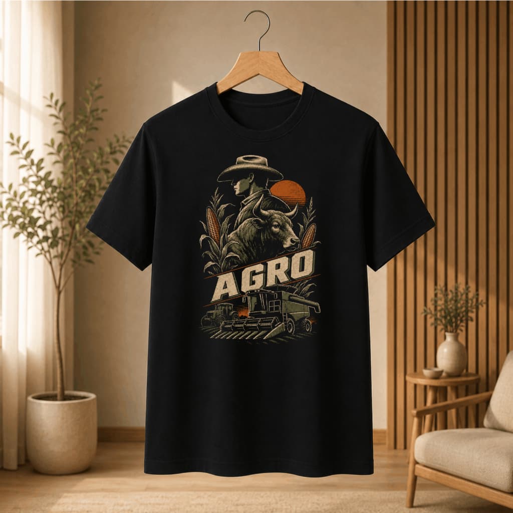 Camiseta Agro Masculina Unissex Streetwear Colheitadeira Peão Touro Rural 3 Modelos