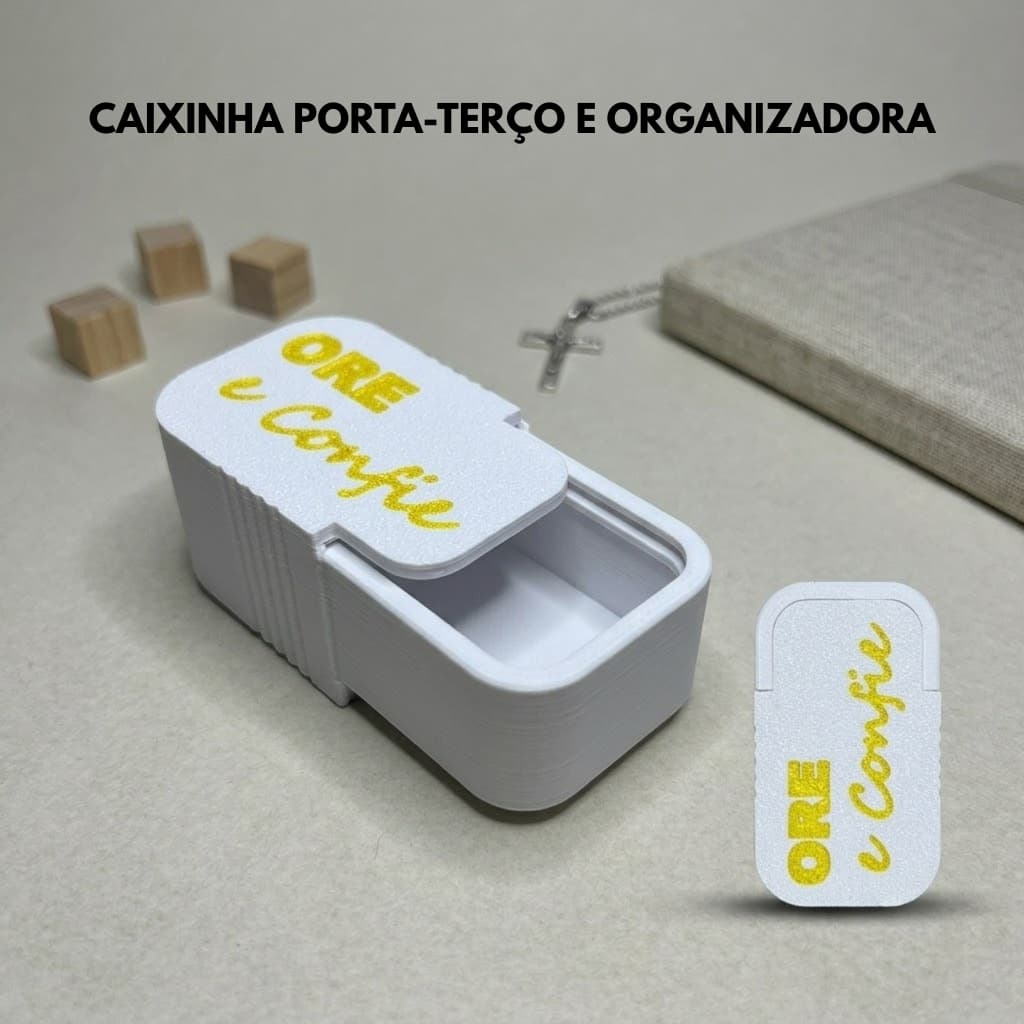 Caixinha Porta Terço Organizadora "Ore e Confie" com Tampa de Deslizar