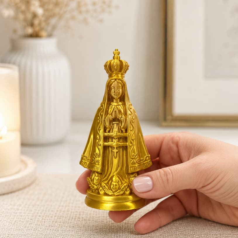 Mini Imagem Nossa Senhora Aparecida 9,5 cm – kit Presente e Lembrancinha Religiosa