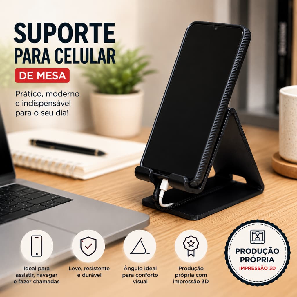 Suporte de Mesa para Celular | Apoio para Smartphone | Organizador de Mesa 3D