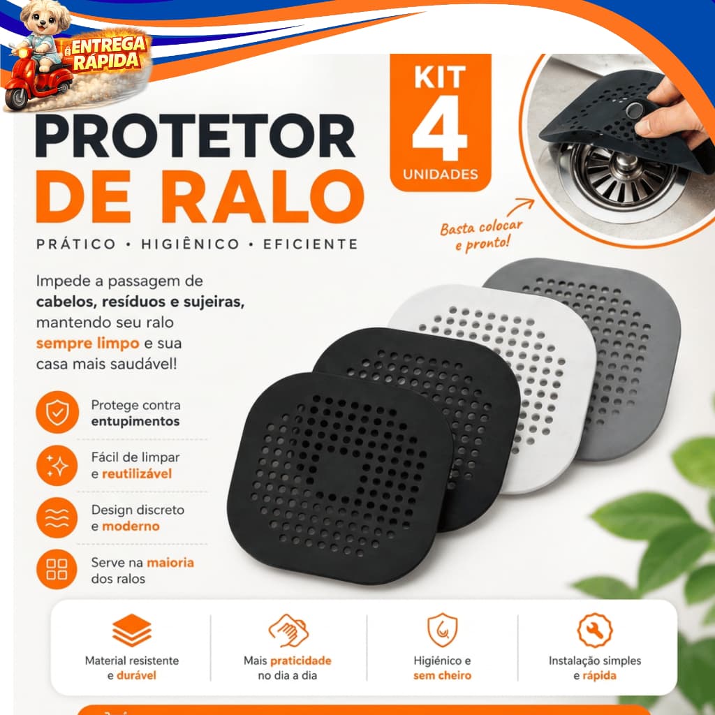 Kit 4 Protetores Ralo Silicone | Banheiro Pia Cozinha Banheira Lavanderia Quintal | Anti Inseto Entupimento Veda Cheiros