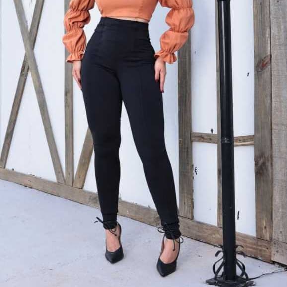 Calça Suplex Feminina Legging Slim Flanelado Montaria Cintura Alta Bolso Roupa Feminina Moda  Outono Inverno