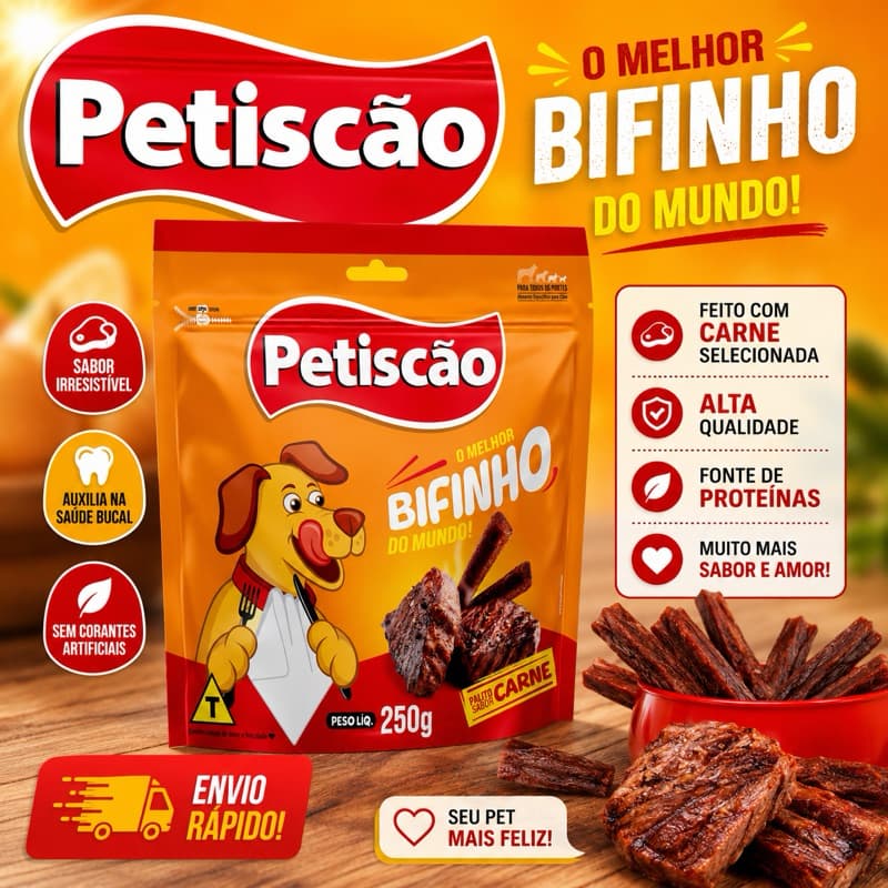 Petisco Para Cachorro Palito Sabor Carne 250g Bifinho Natural Snack Para Cães Todos Os Portes Recompensa