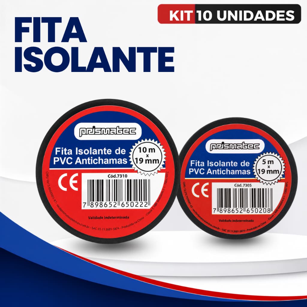 Fita Isolante Antichama Multiuso - Kit com 10 Unidades - Preta PVC