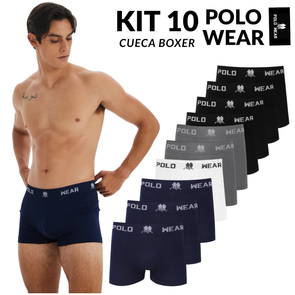 Polo Wear Kit 10 Cueca Boxer Masculina Polo Wear Adulto Microfibra Sem Costura Cores Sortidas Algodão