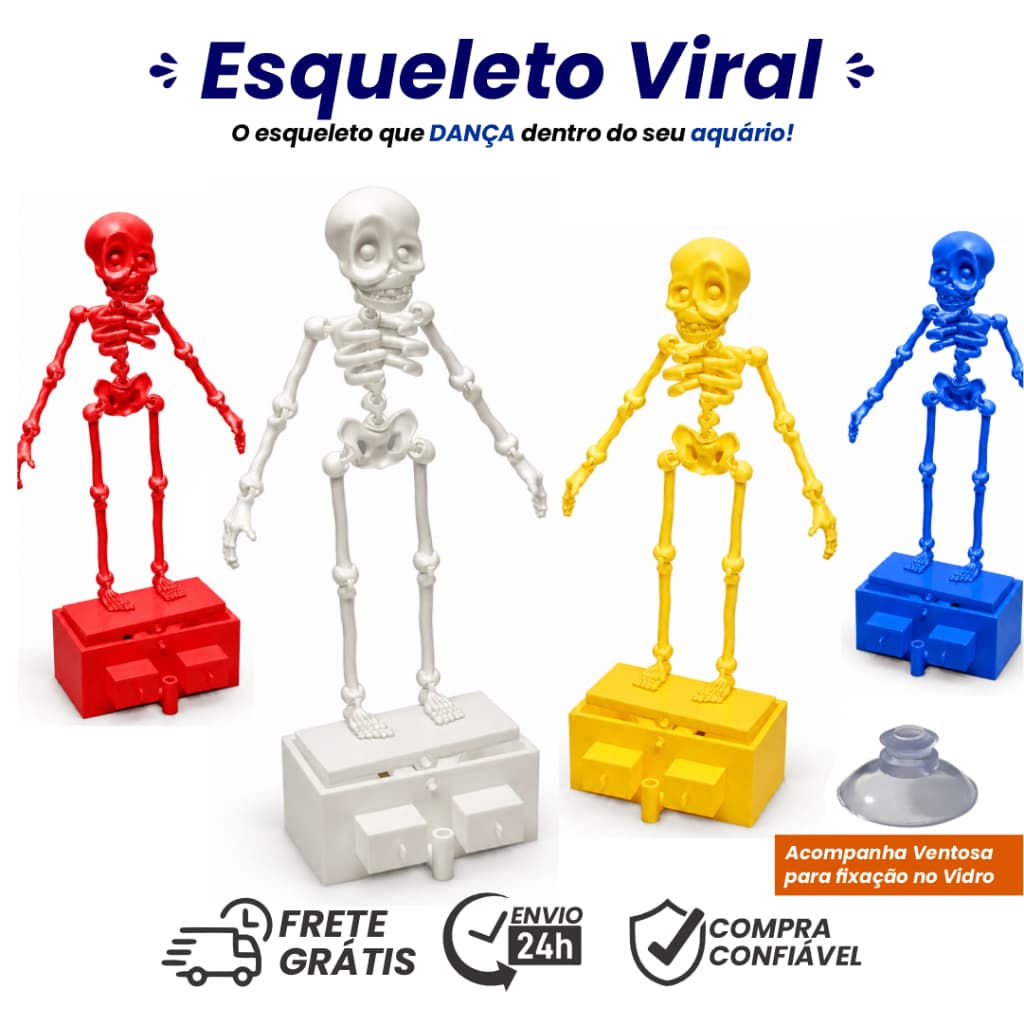 Esqueleto Dançante para Aquário com Movimento por Bolhas de Ar Decoração Interativa Ornamento Flutuante Enfeite