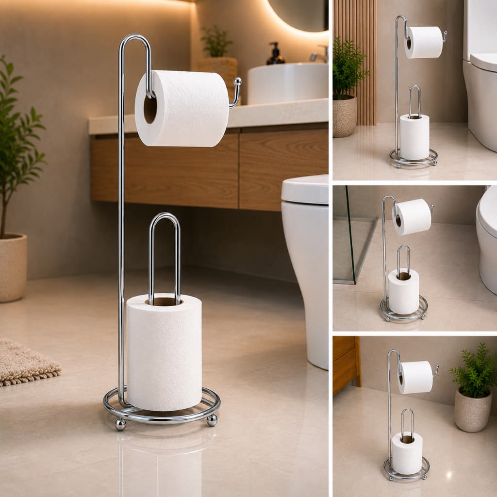 Suporte Porta Papel Higiênico De Chão 3 Rolos Organizador Banheiro Aramado Chão Moderno Compacto Resistente
