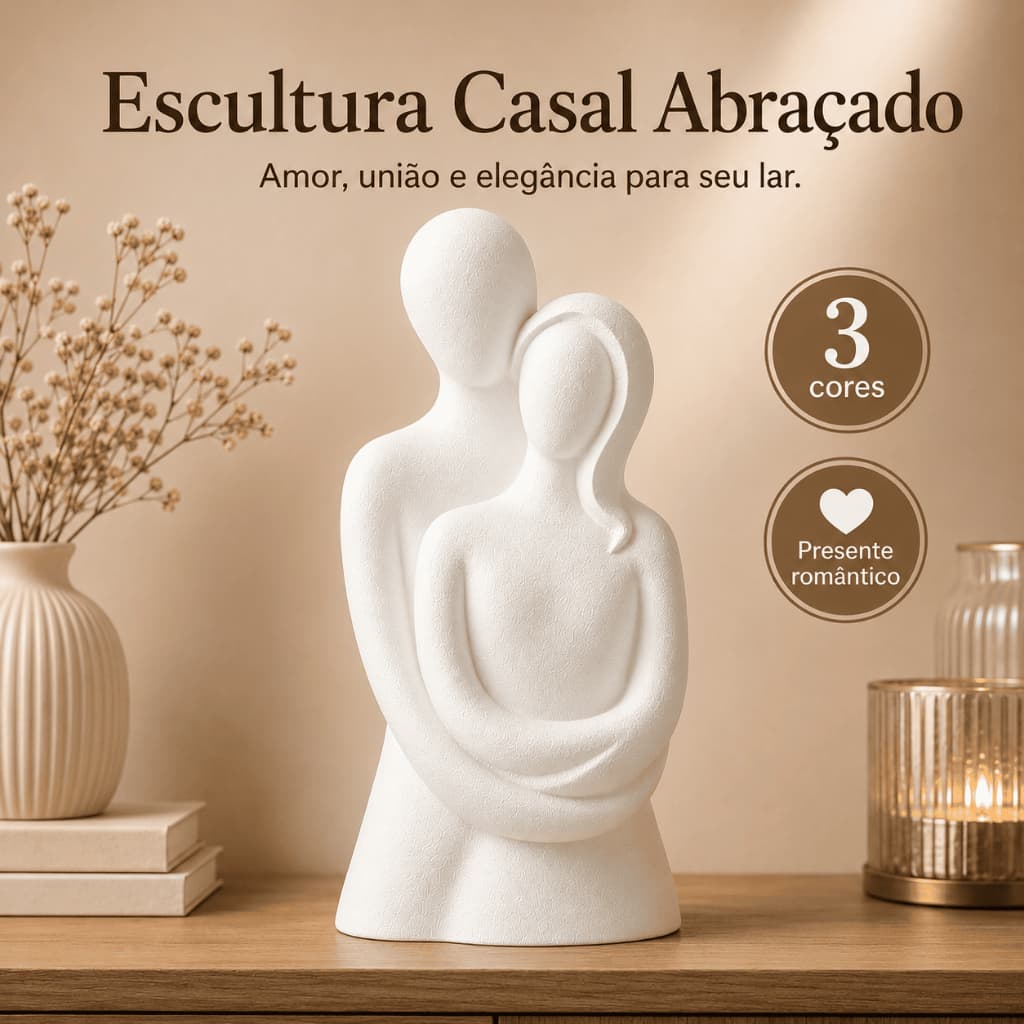 Escultura Casal Abraçado Decorativa Minimalista Moderna Presente Romântico Sala Quarto