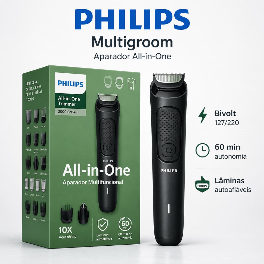 Barbeador Multigroom Aparador Máquina Barba Cabelo Pelos Nariz Orelha Carregador USB 5V Bivolt
