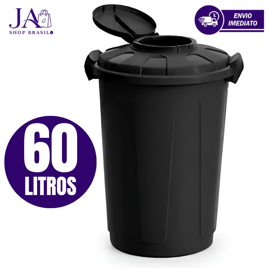 Cesto de Lixo 60 Litros Preto Cestao Lixeira Com Tampa higiênica de Plástico