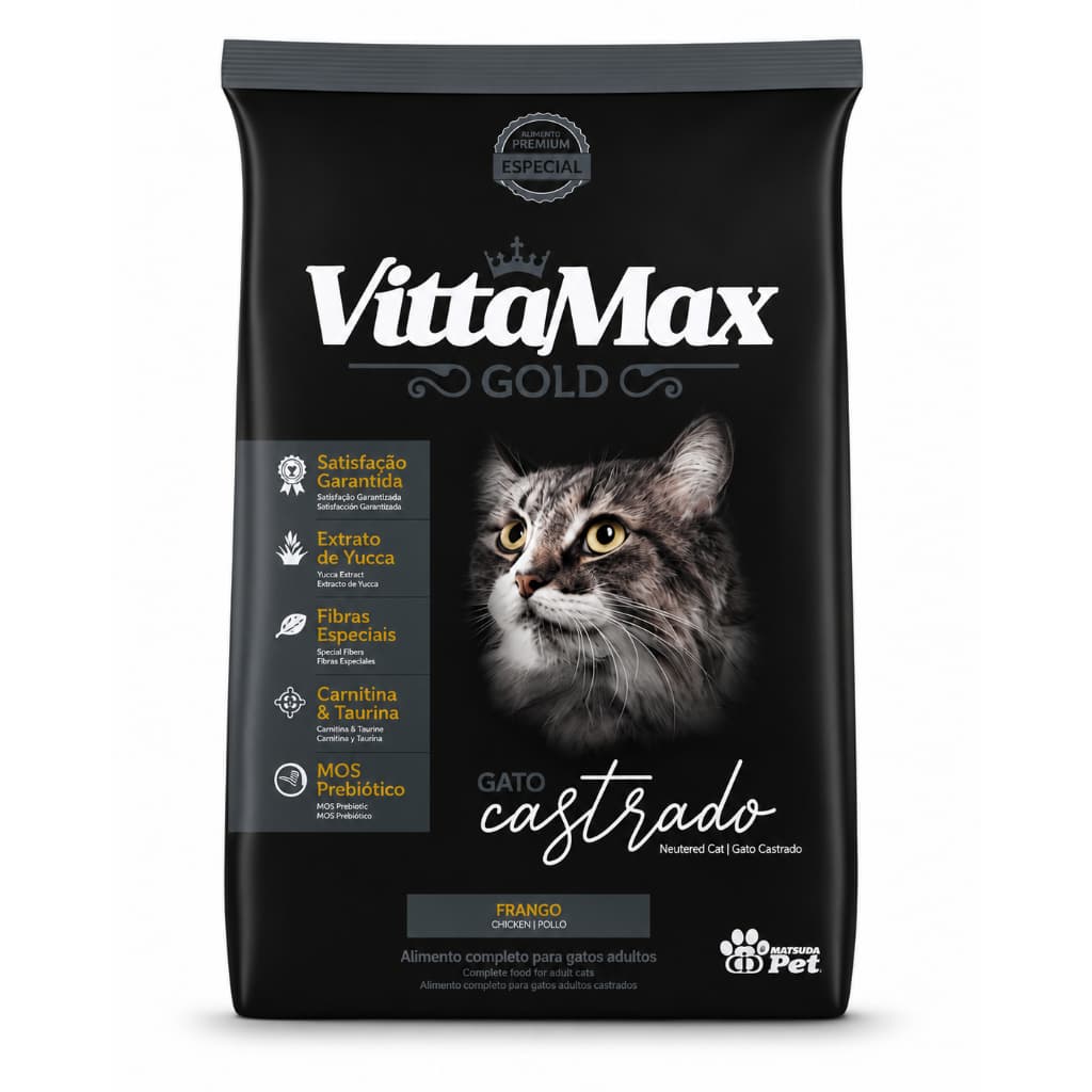 Ração Vittamax Gold para Gato Castrado Sabor Frango 10,1kg Premium Especial Trato Urinário Embalagem Econômica