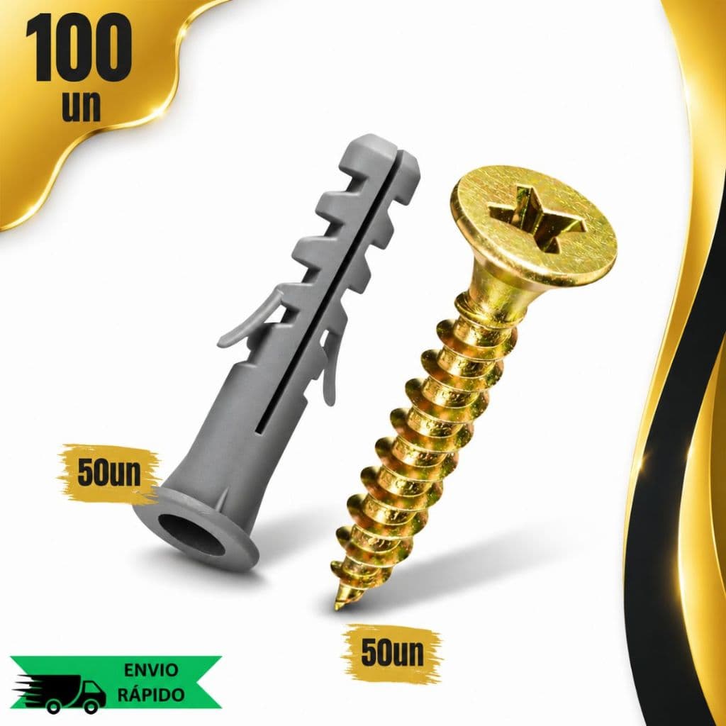 Kit 50 Buchas 8mm Com Anel + 50 Parafusos Phillips Fixação Para Concreto Prateleira Alta Resistencia