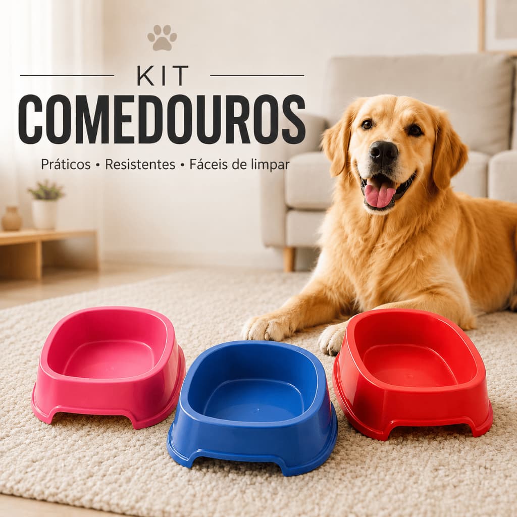 Kit Comedouro água/ração Pet 300ml - 150ML Mec Pet – 2, 4 ou 12 Unidades para Cães e Gatos