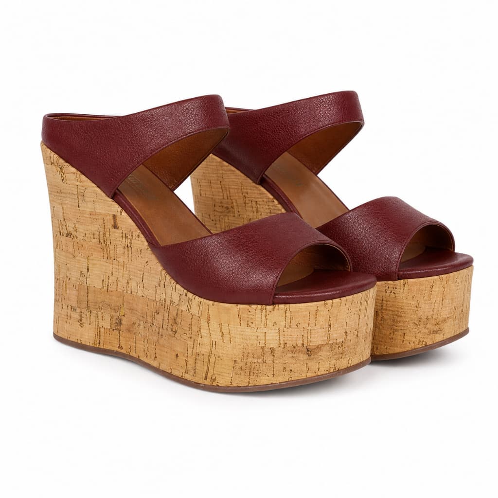 Tamanco Anabela Sophia Feminino Couro Legítimo Salto Cortiça 13cm