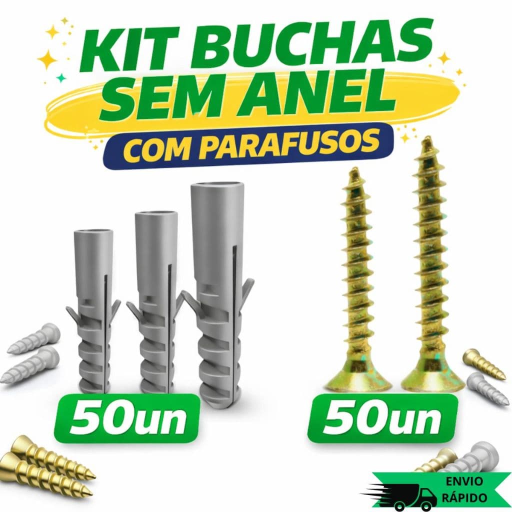 Kit 50 Buchas Sem Anel 8mm E 50 Parafusos Phillips 8mm Alta Resistência Para Instalações E Montagens