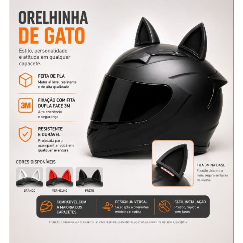 Orelha De Gato Acessório Moto Bike Fixar Capacete Dupla Face