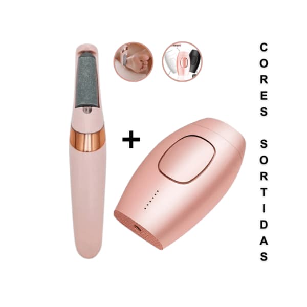 Kit Depilação: Depilador IPL Luz Pulsada Indolor Recarregável + Lixa de Pé Elétrica à Prova d'Água - (Cores Sortidas)