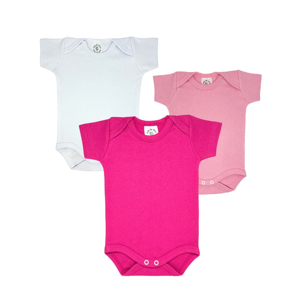 Kit 3 Body Manga Curta Infantil Suedine 100% Algodão Premium Liso Unissex Menino Menina Bodie Bory