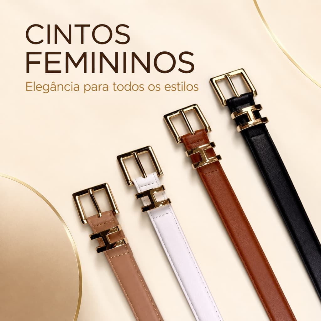 Kit 2 Cinto Feminino Unisex Com Fivela Dourado Letra H Estilo Casual Couro Sintético