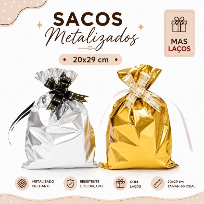 10 Sacos 20x29cm Embalagem Presente Soft Touch Texturizados e Metalizados COM / SEM Laços