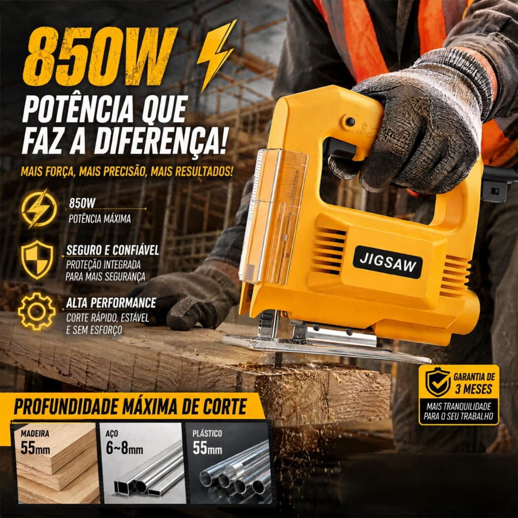 Serra Tico Tico Elétrica 850W Profissional Corte Madeira Aço Plástico Alta Potência Ferramenta DIY