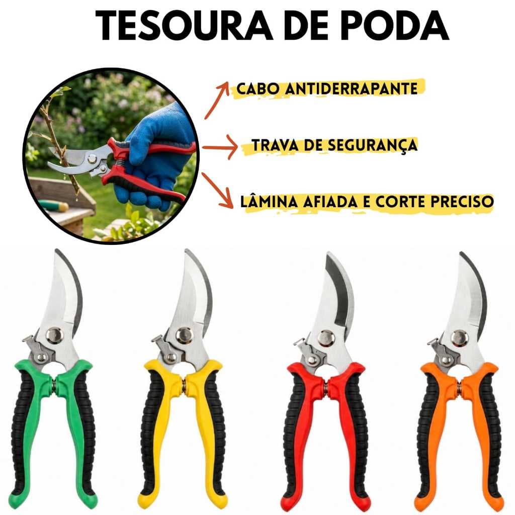 Tesoura De Poda Profissional Aço Inoxidável Super Afiada Para Jardim Plantas e Galhos com Trava de Segurança