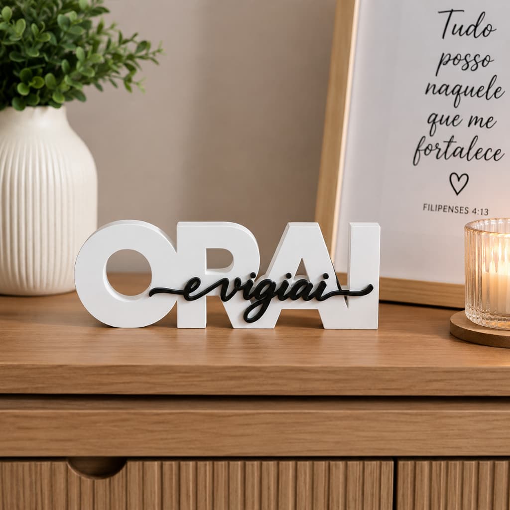 Letreiro Orai e Vigiai Decorativo Cristão Evangélico Decoração Religiosa Enfeite para Sala Quarto Escritório Presente