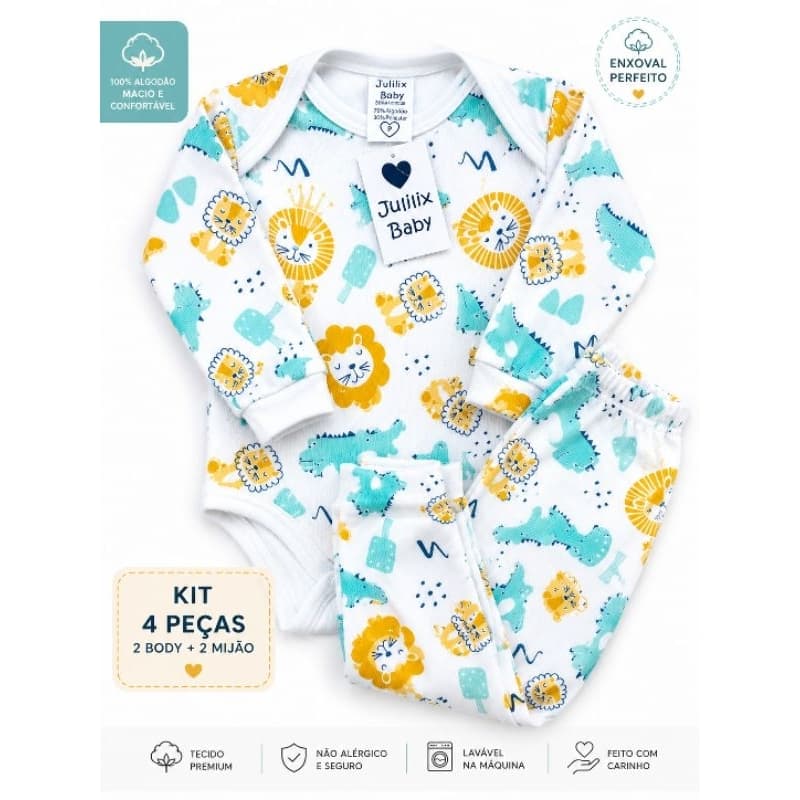 Body bebê kit com 4 peças Body e calça canelado bebe sortido 100% algodao (2pijama e 2 bory) roupinha de bebe
